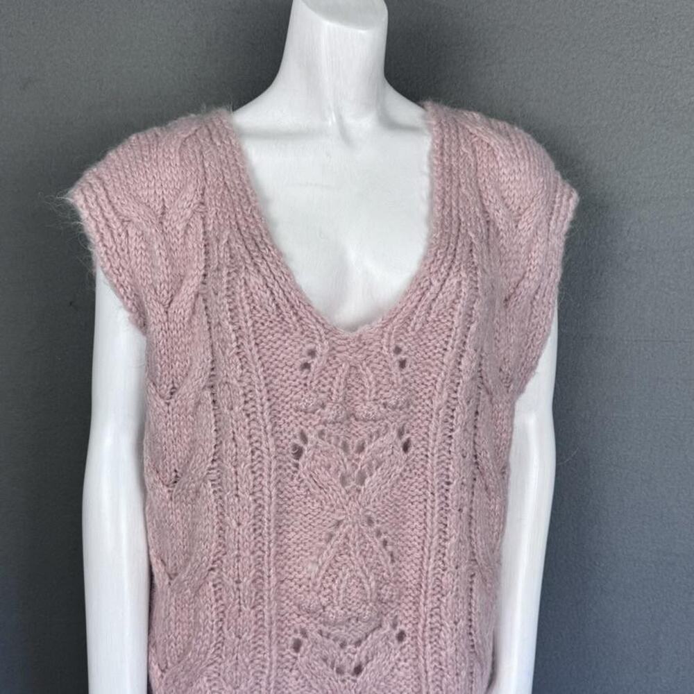 Zara Sweater Dress Womens Medium‎ Pink Cable Knit Sleeveless Alpaca Boho Preppy - Picture 8 of 16